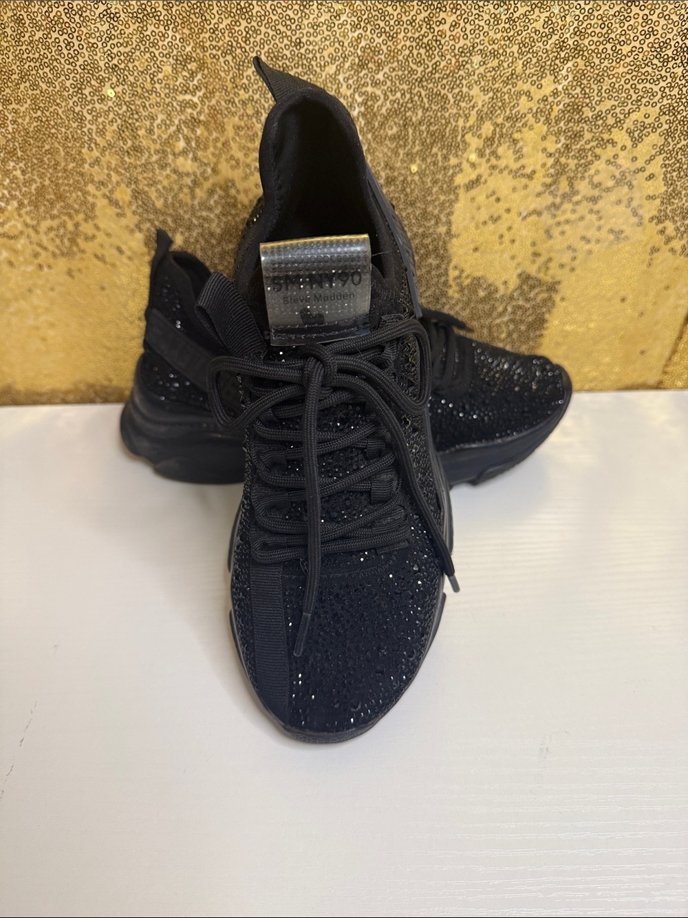 Steve Madden Maxima -R Rhinestone Trim Trainer Lace up  Sneakers